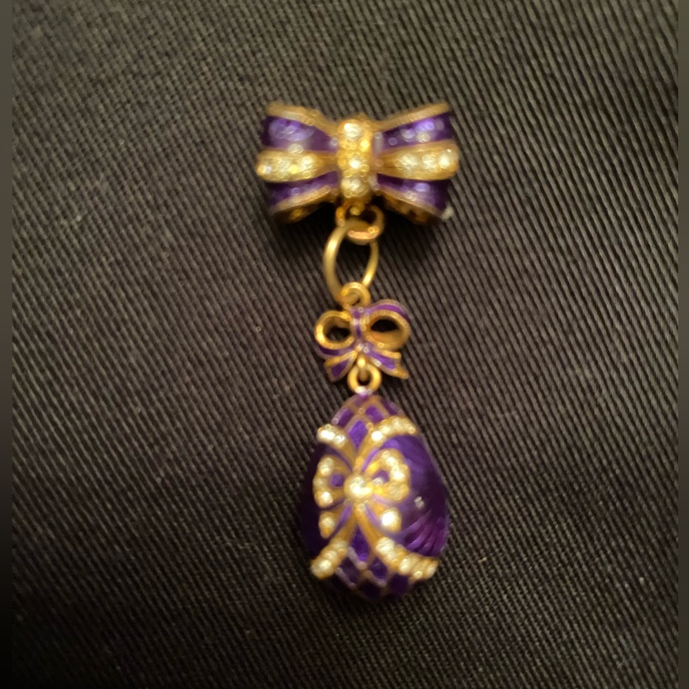Russian Faberge Cobalt Blue & Enamel Egg Pendant